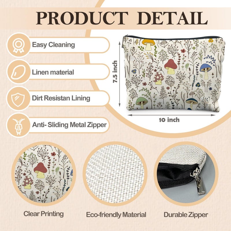 RYYCDOI Vintage Colorful Mushroom Makeup Bag, Gifts for Women Lovers, Floral Cosmetic Toiletry Bag, Accessories and Stuff - Image 2